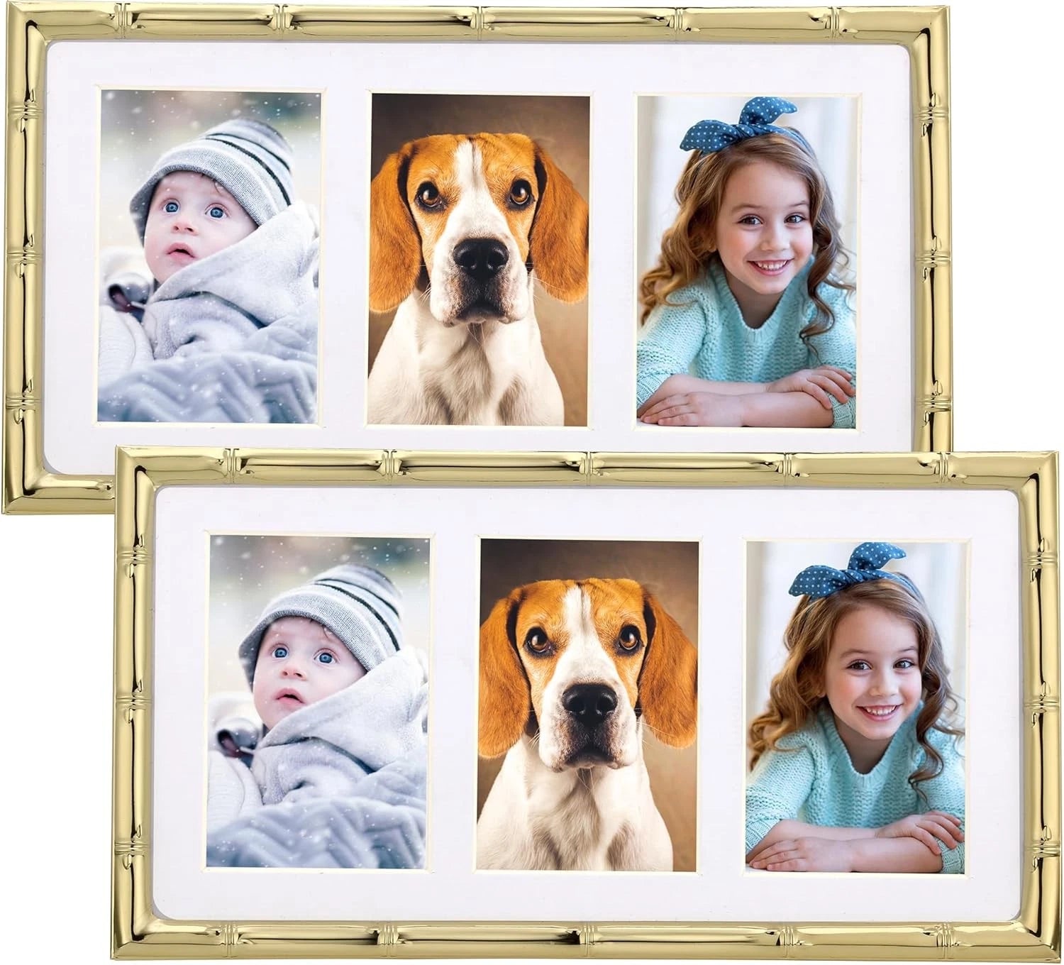 3-2x3 inch golden multi-metal photo frame, three-piece design, set of 2 07FC0E-D4 - KOEEK