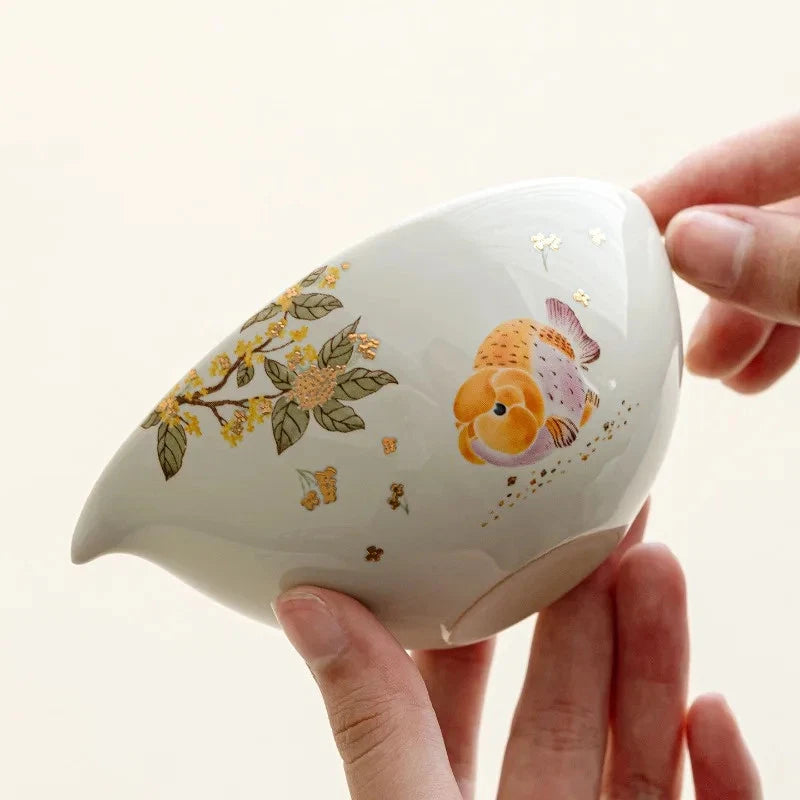 200ml Grass Wood Ash Hand-drawn Koi Fair Cup Ceramic Household Tea Cup Tea Set 07FC0E-D4 - KOEEK
