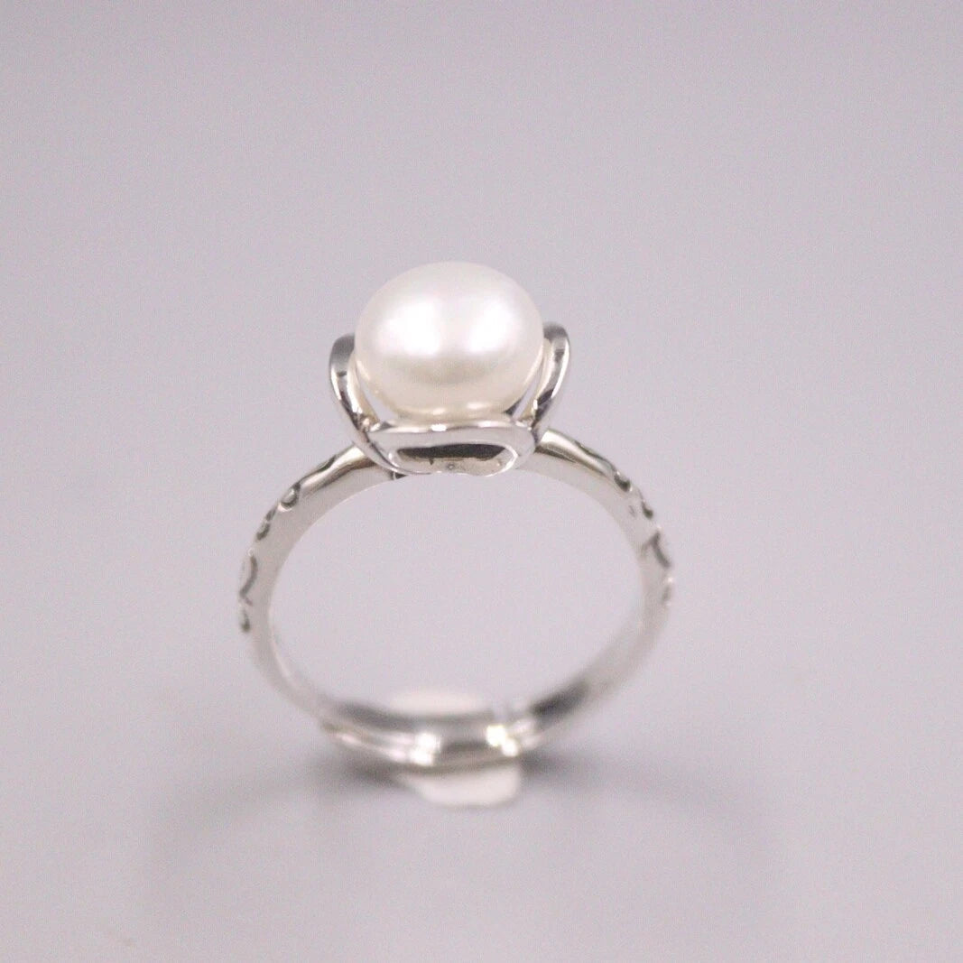 Solid 925 Sterling Silver Ring With Pearl For Woman Size 6-9 10mm Width 07FC0E-D4 - KOEEK