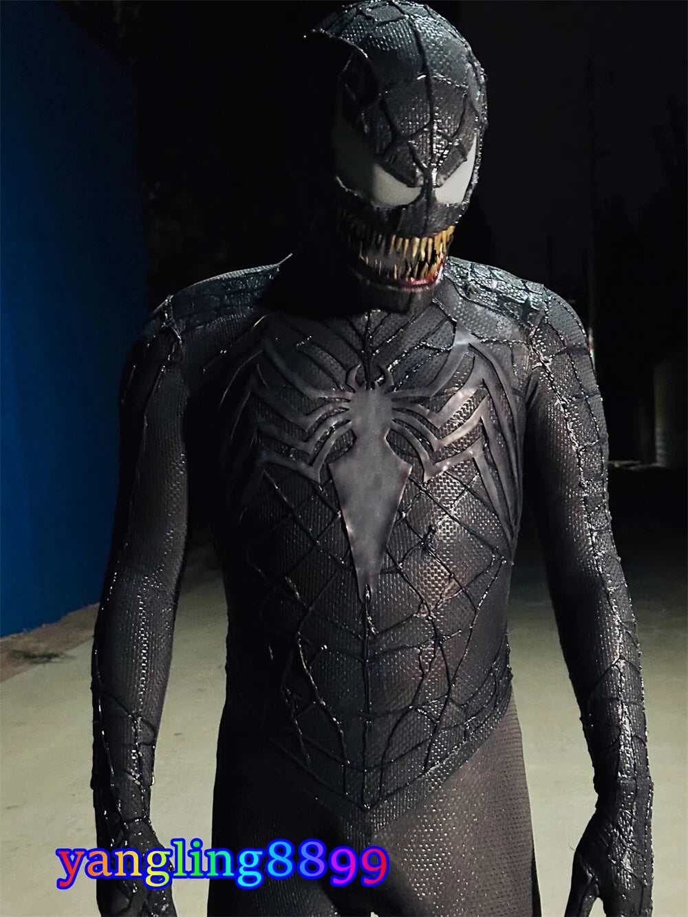 Venom Spiderman Cosplay Mask Prop 1:1 Full 3D Texture Ver Black Chin Movable 07FC0E-D4 - KOEEK
