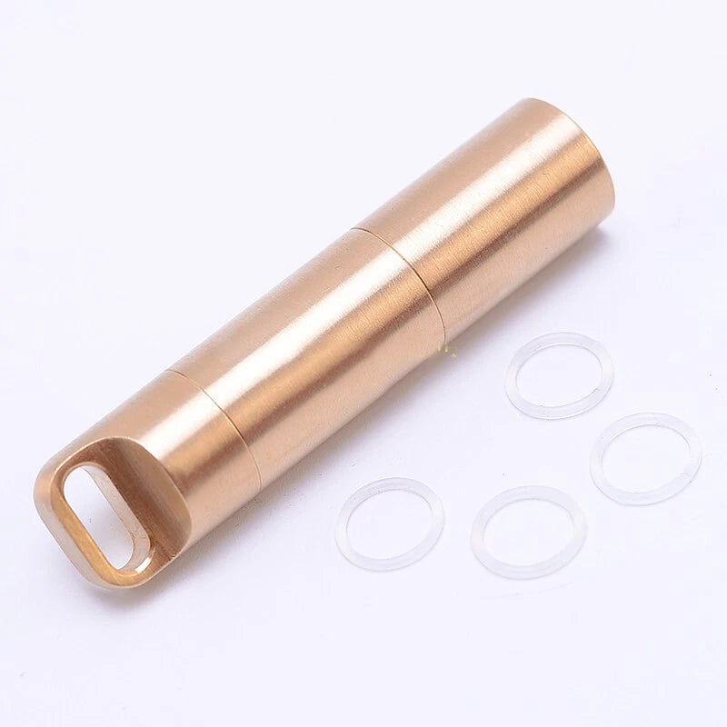 EDC Double Layer Solid Brass Survival Waterproof Key Storage pill Box Kit Tool 07FC0E-D4 - KOEEK