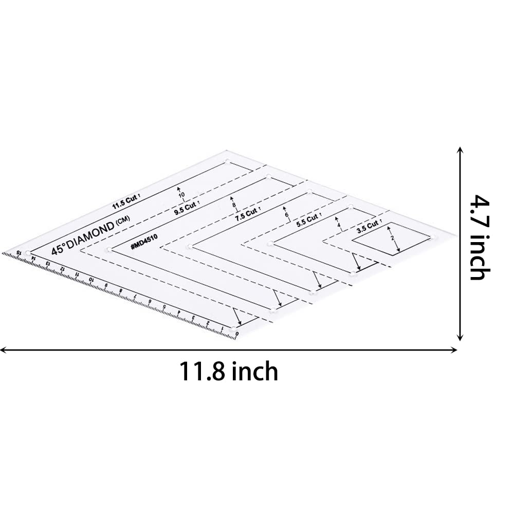 ny 1 stk Transparent Creative Grids Quilting Maler Linjal, 45 Degree Diamond DIY