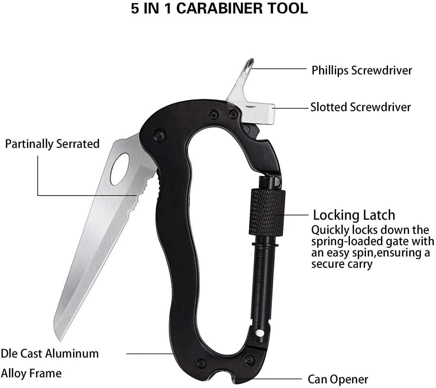 EDC Multi-Tool Carabiner Keychain Screwdriver Key Holder Outdoor Camping Hunting 07FC0E-D4 - KOEEK