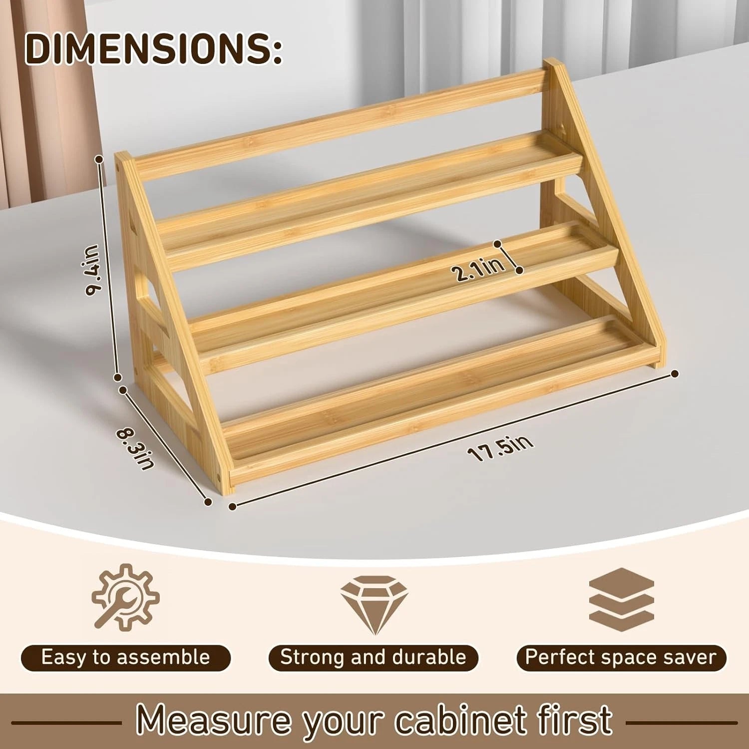 Bamboo Tiered Spice Rack, for Countertop Spice Organizer for Pantry Spice Shelf 07FC0E-D4 - KOEEK