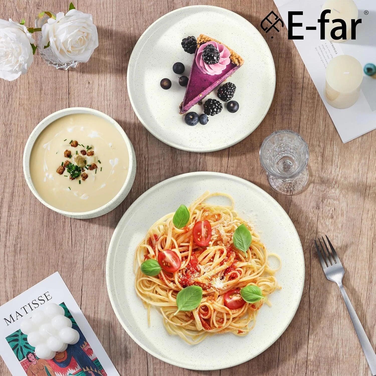 Stoare Dinnerware Sets, 12-Piece Plates and Bowls Dish Set for 4, Kitchen 07FC0E-D4 - KOEEK