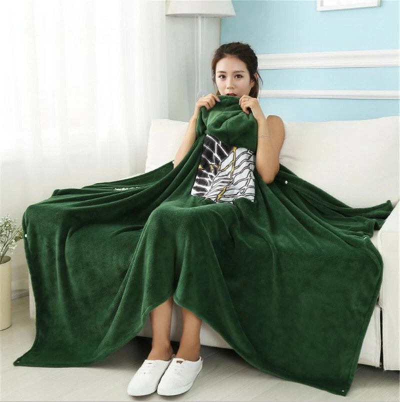 Attack on Titan Blanket Cloak Shingeki No Kyojin Survey Corps Cloak Cape Flannel 07FC0E-D4 - KOEEK
