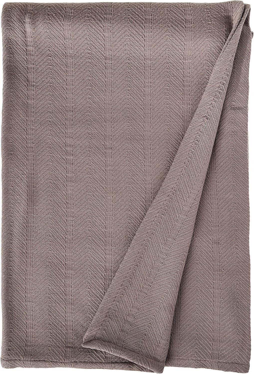 new Eddie Bauer Home Herringbone Collection Blanket- Cotton, Queen, Mushroom