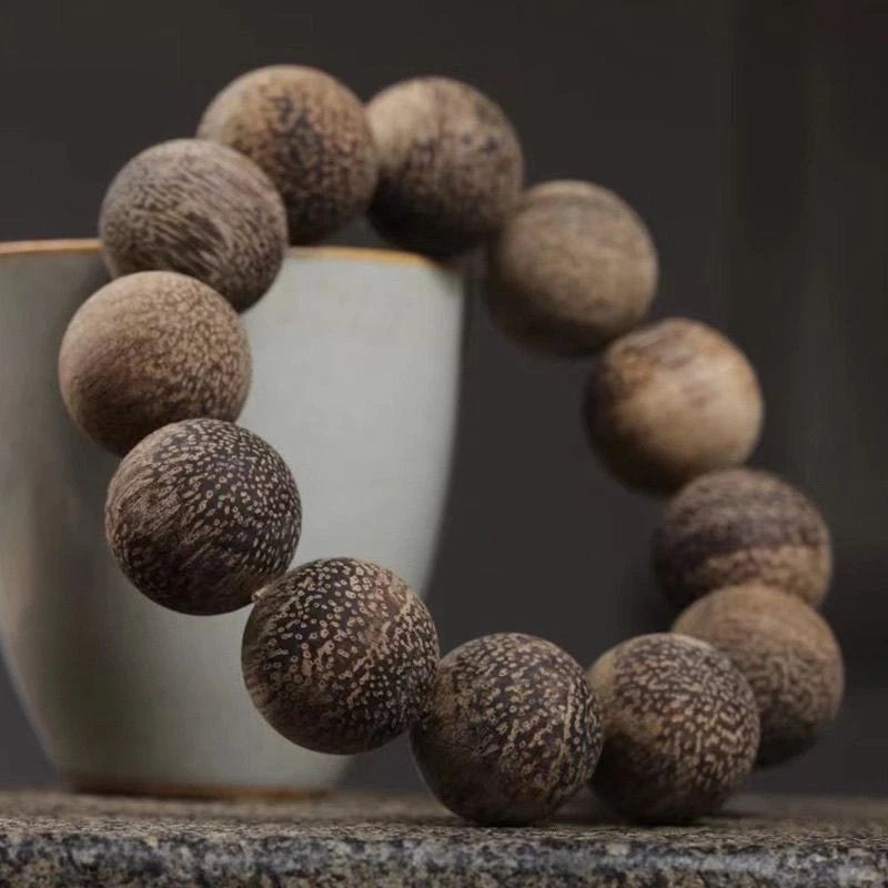Natural Vietnam Nha Trang Bracelet 20 Beads White Agarwood Old Material 07FC0E-D4 - KOEEK
