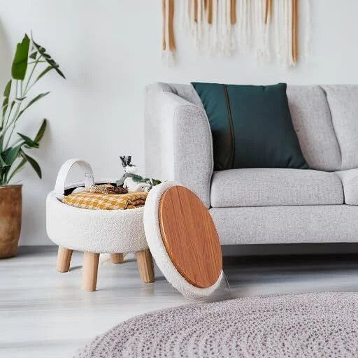 Storage Ottoman with Modern Round Footrest with Soft Upholstered Seat Cushion, 07FC0E-D4 - KOEEK