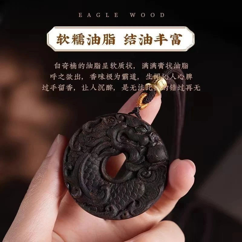 Vietnam Agarwood Fish Dragon Beast Carved Pendant Natural Wood Unisex 07FC0E-D4 - KOEEK
