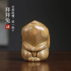 Green Sandalwood "bye-Bye Rabbit" Cute Zodiac Rabbit Figurine As A Gift 07FC0E-D4 - KOEEK