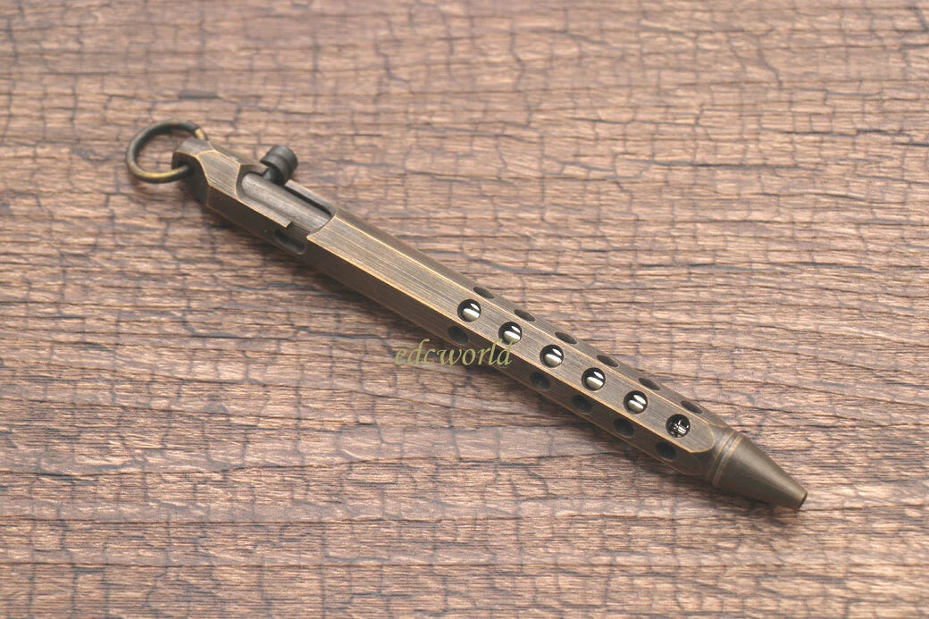 EDC Handmade Six-Edge Brass Pen Practical Ballpoint Pen Pocket Keychain Pen 07FC0E-D4 - KOEEK