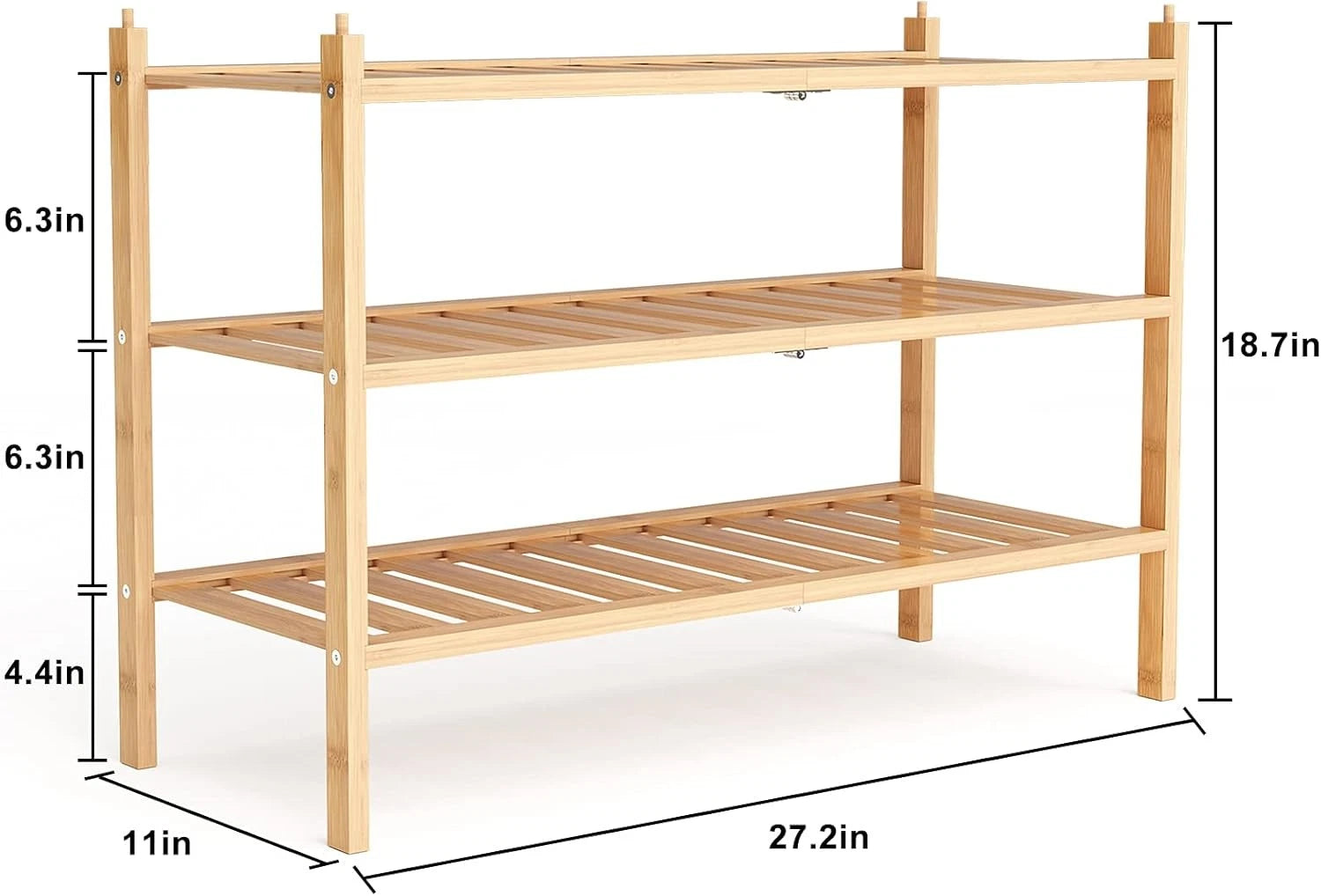 Shoe rack, 3-tier bamboo stackable shelf storage organizer 07FC0E-D4 - KOEEK