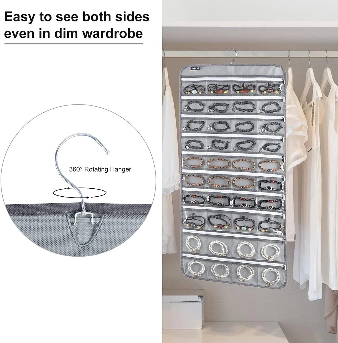 80 zippered pockets hanging jewelry organizer for storing jewelry 07FC0E-D4 - KOEEK