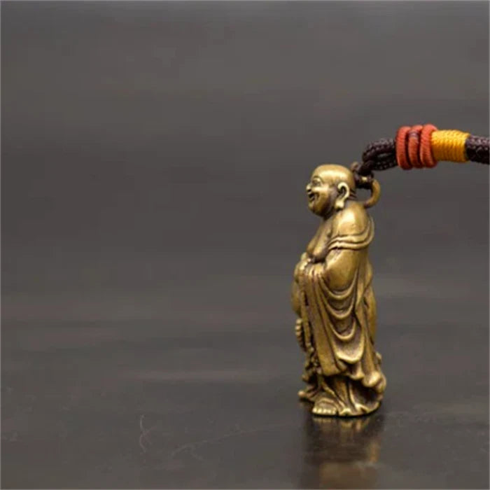 1.5" Brass Laughing Maitreya Buddha Statue Blessing Pendant Chain Buddha Amulet 07FC0E-D4 - KOEEK