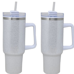 2PC Glitter 40oz Stainless Steel Tumbler , plastic inside with handle and straw 07FC0E-D4 - KOEEK