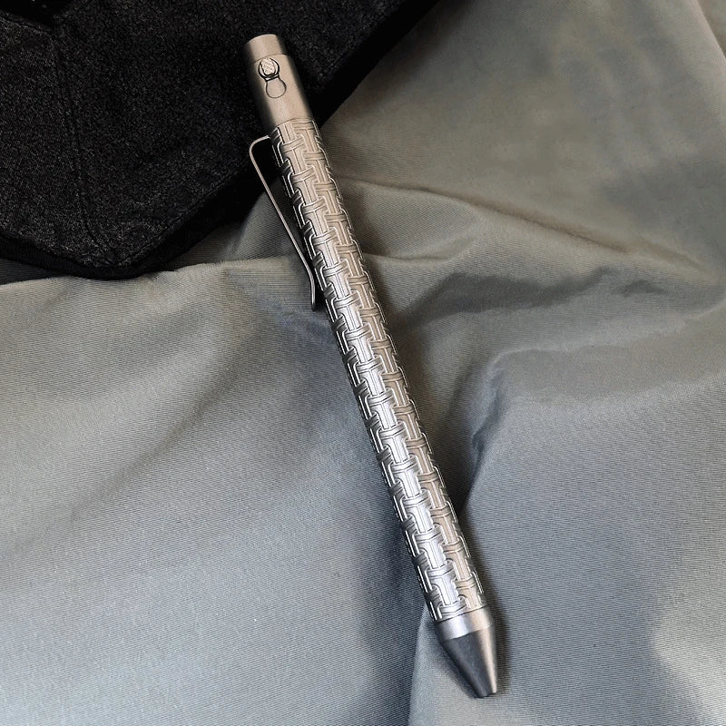 Pocket Titanium Double Locked Ballpoint Pen Lock Pattern Surface Design EDC Pen 07FC0E-D4 - KOEEK