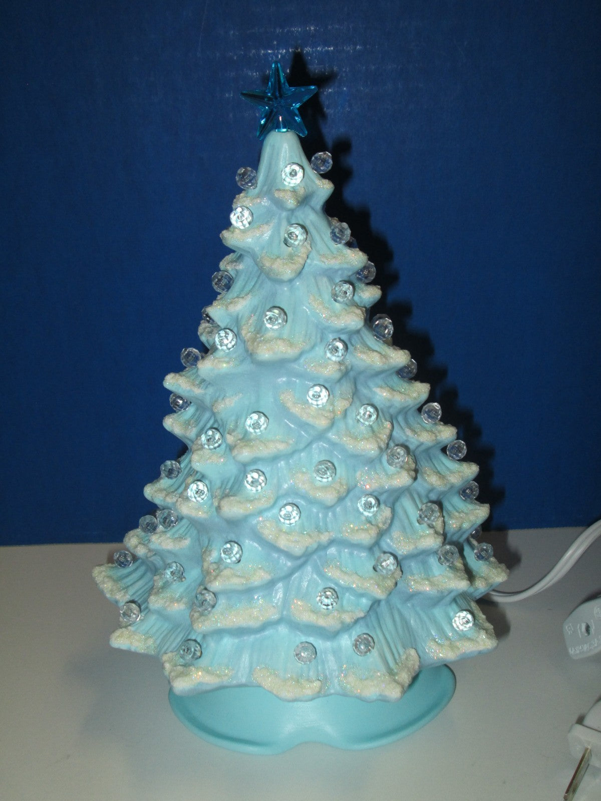 "LIGHT BLUE w/SNOW CAPS"  Ceramic Christmas Tree"  ly Made/ Extra Lights 07FC0E-D4 - KOEEK