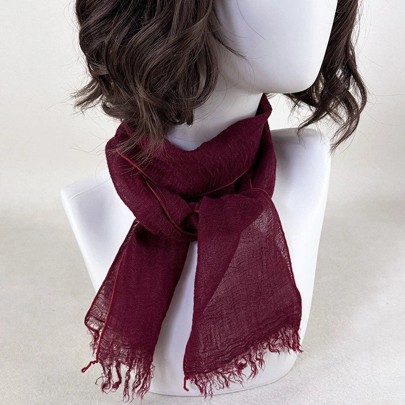 Unisex Narrow Slender Flax Linen Tassel Scarf Neckerchief Shawl Thin Bandana 07FC0E-D4 - KOEEK