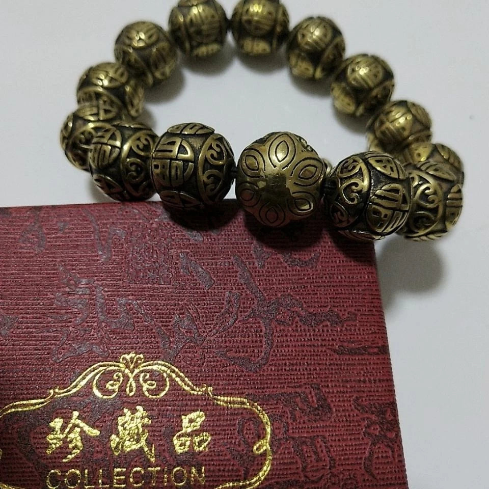 21mm Brass Vintage Fu Character Bracelet Men’s Hand Bead 07FC0E-D4 - KOEEK