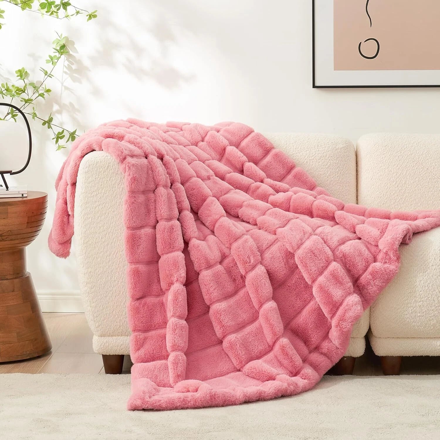 Faux Fur Rug for Sofa, Cozy Warm Plush Striped Rug, Pink 07FC0E-D4 - KOEEK