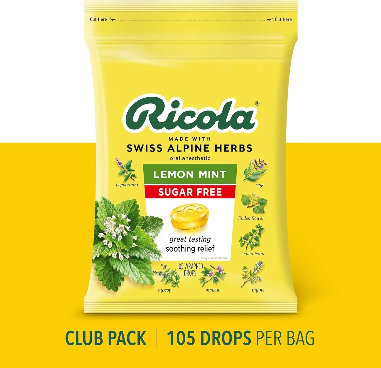 new Ricola Sugar Lemon Mint Herbal Cough Suppressant Throat Drops, 105ct Bag RICOLA - KOEEK