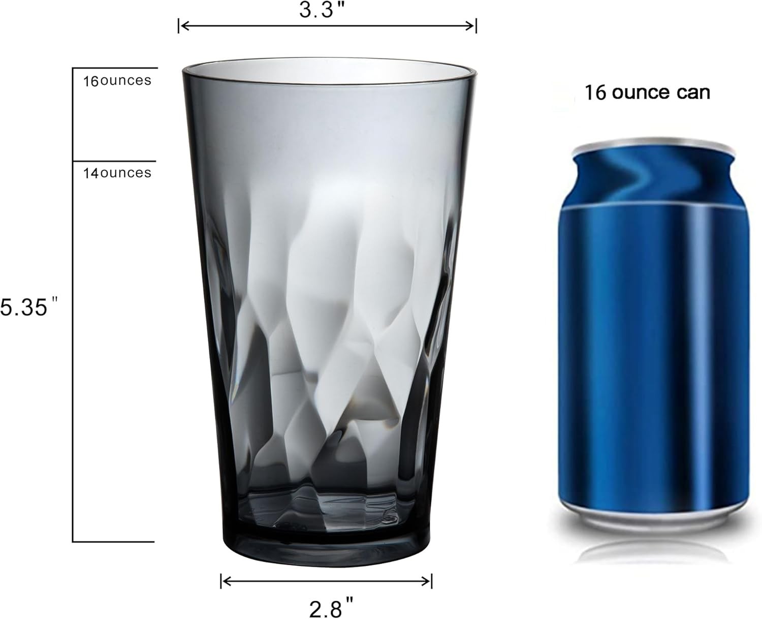 new Unbreakable Plastic Drinking Glasses, Set of 6, Shatterproof 16OZ, Gray 07FC0E-D4 - KOEEK