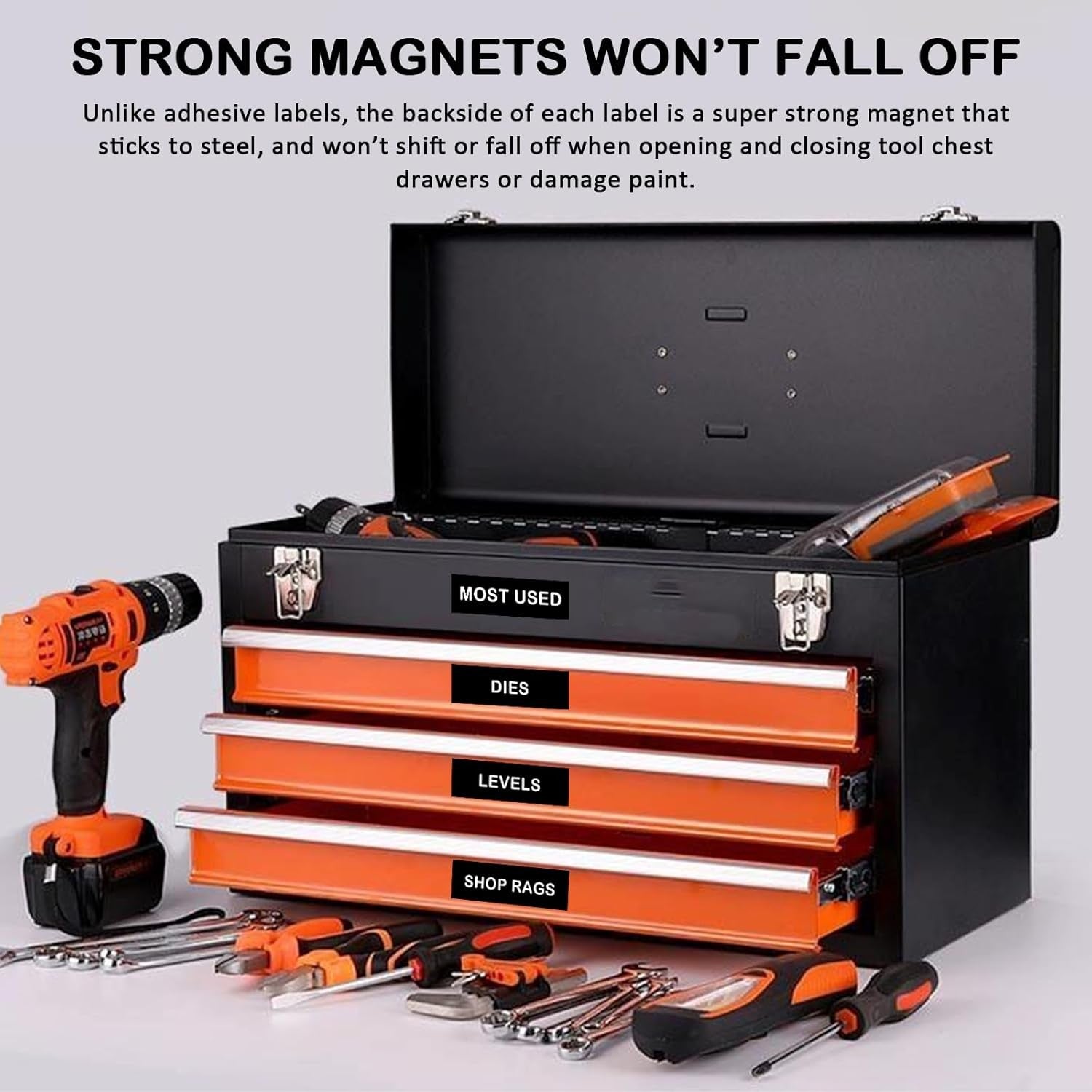 new Magnetic Tool Box Organization Labels,Tool Chest Organizer 4 x 1 inch, Black 07FC0E-D4 - KOEEK