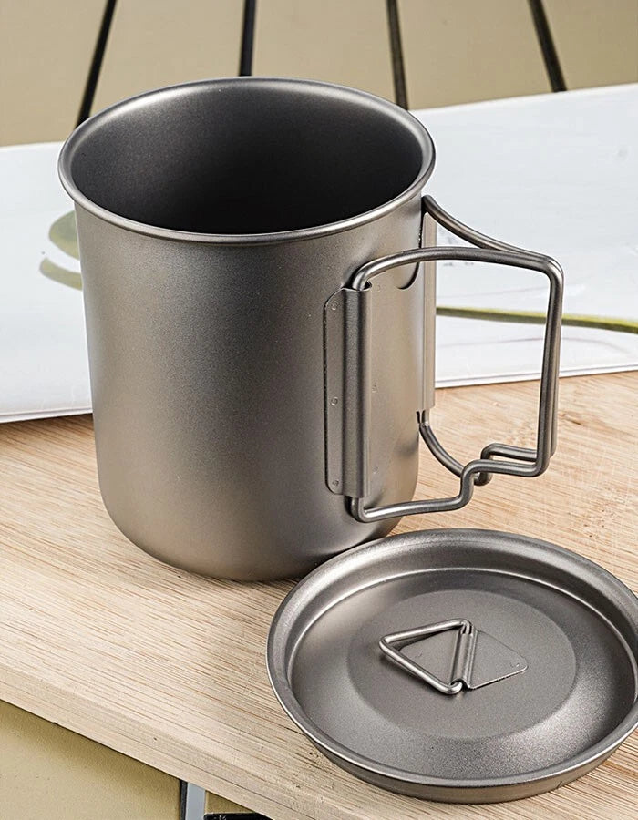 450ml Titanium Water Cup Ultralight Folding Handles Outdoor CampingCoffeeMug 07FC0E-D4 - KOEEK