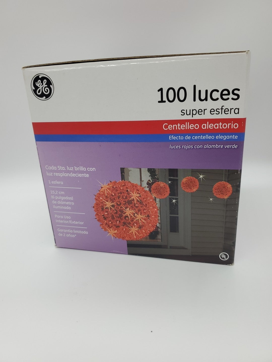 2 GE Super Sphere Holiday Classics 100 Lights Orb Red Lighted Christmas Fairy GE - KOEEK