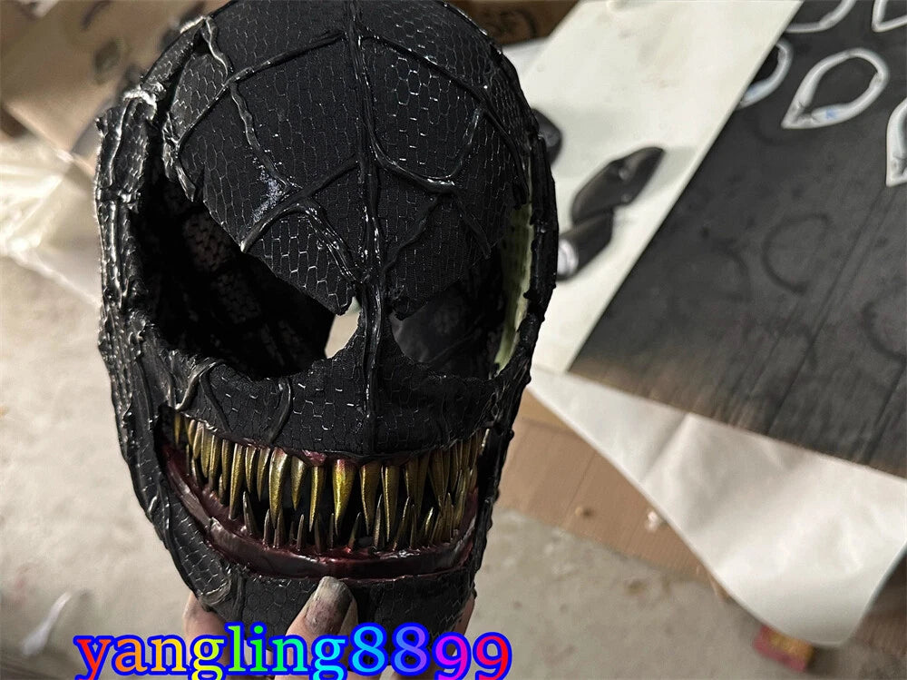 Venom Spiderman Cosplay Mask Prop 1:1 Full 3D Texture Ver Black Chin Movable 07FC0E-D4 - KOEEK