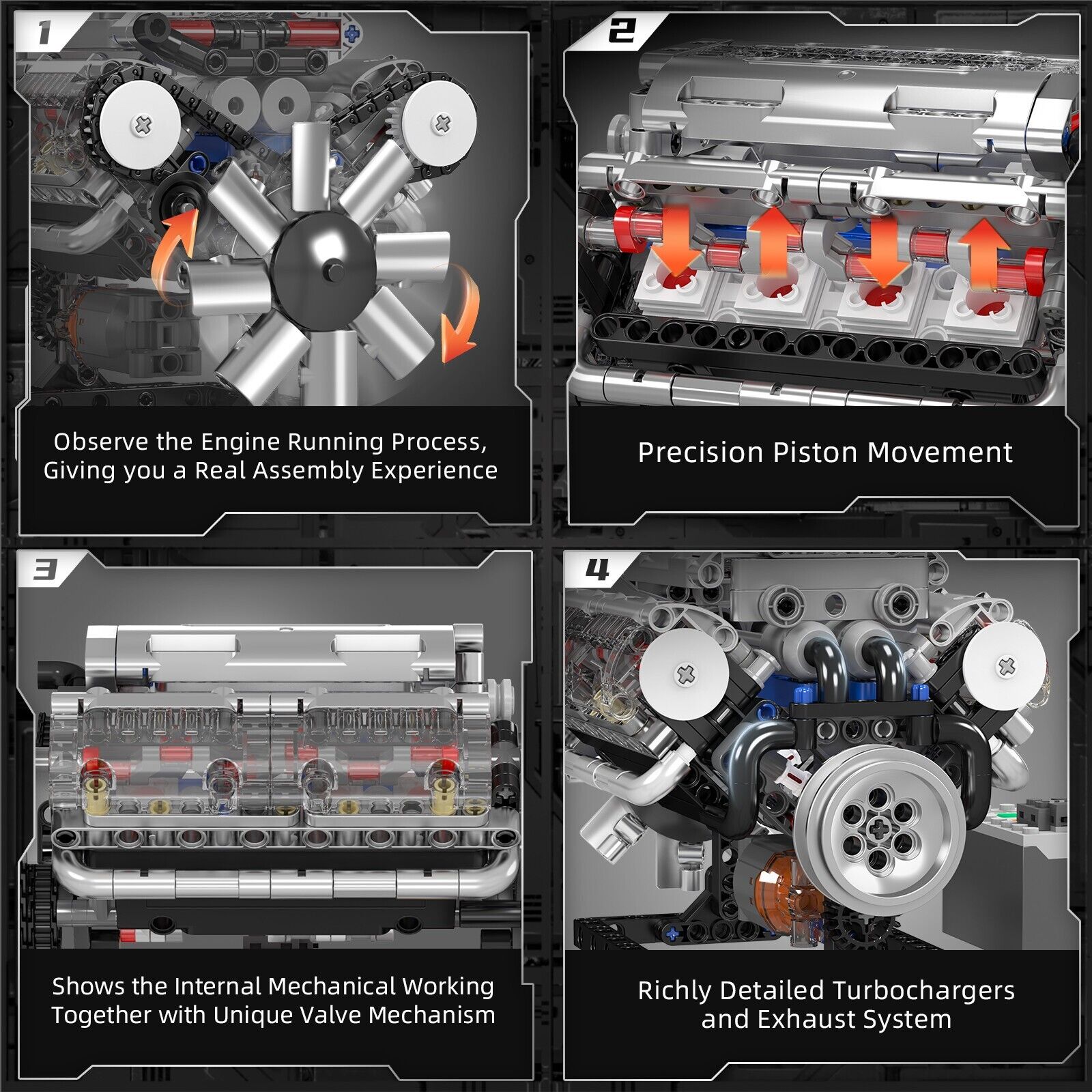 new Mould King 10088 V-Type 8-Cylinder Engine Vehicle Motor Building Block Toy MOC MOULD KING - KOEEK