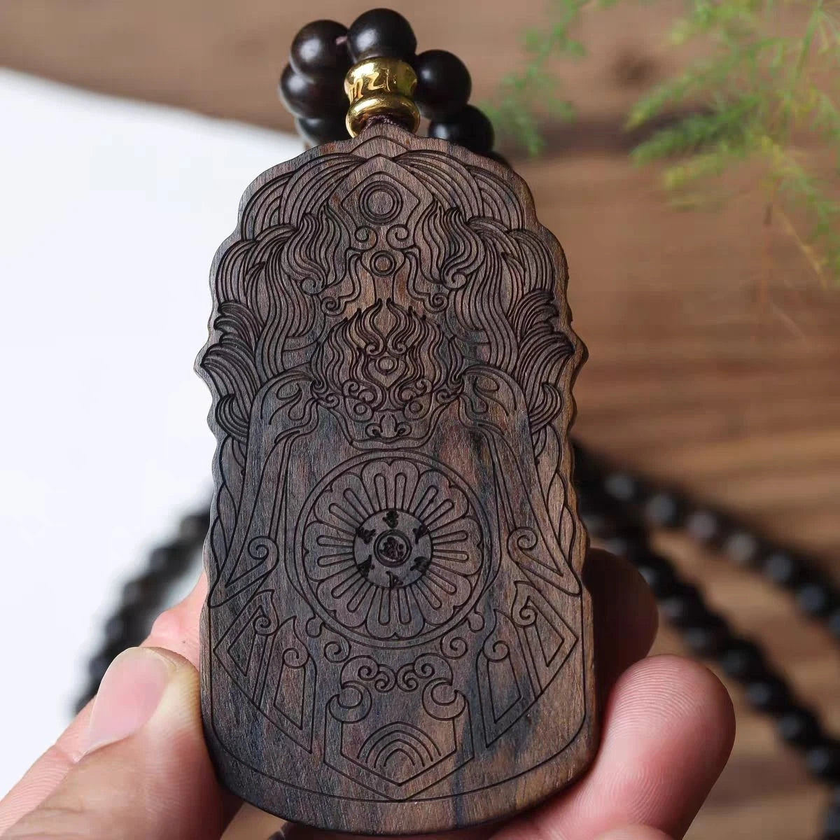 Nha Trang Agarwood Acala Pendant Necklace Zodiac Guardian Deity Charm 07FC0E-D4 - KOEEK