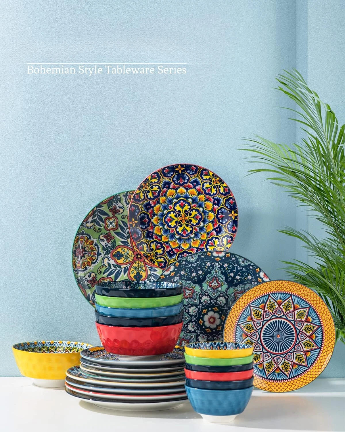 Dinner Plate Set, Ceramic Colorful Dinner Plates for Kitchen and Dining Room 07FC0E-D4 - KOEEK