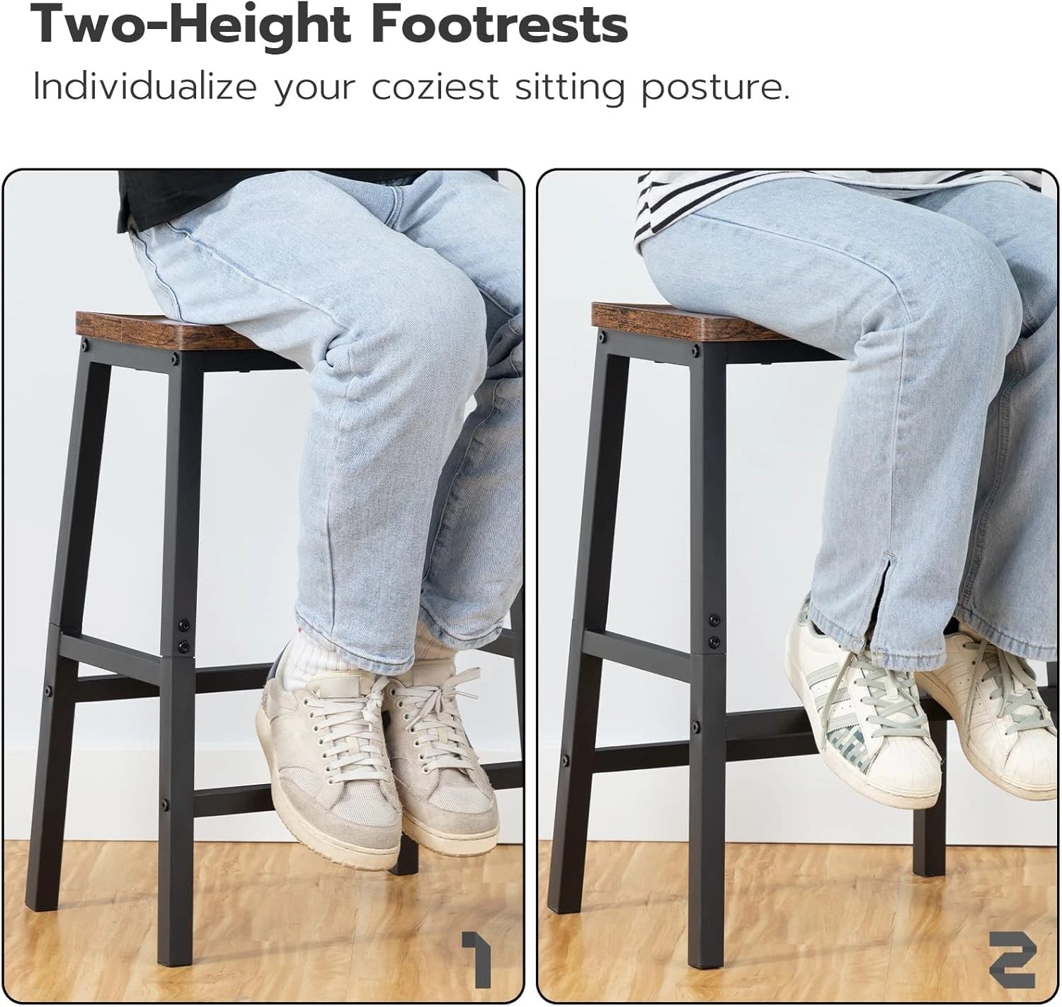 Bar stool, set of 2 bar chairs, 23.6-inch saddle stool 07FC0E-D4 - KOEEK