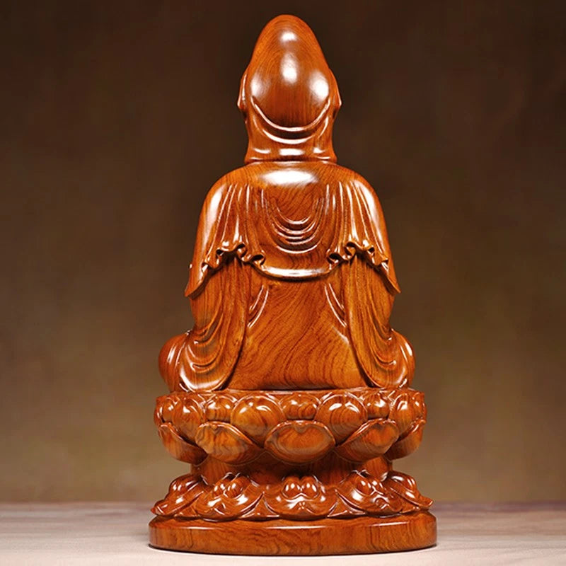 Pear Wood Sitting Lotus Guanyin Bodhisattva Buddha Ornament Engrave Arts Crafts 07FC0E-D4 - KOEEK