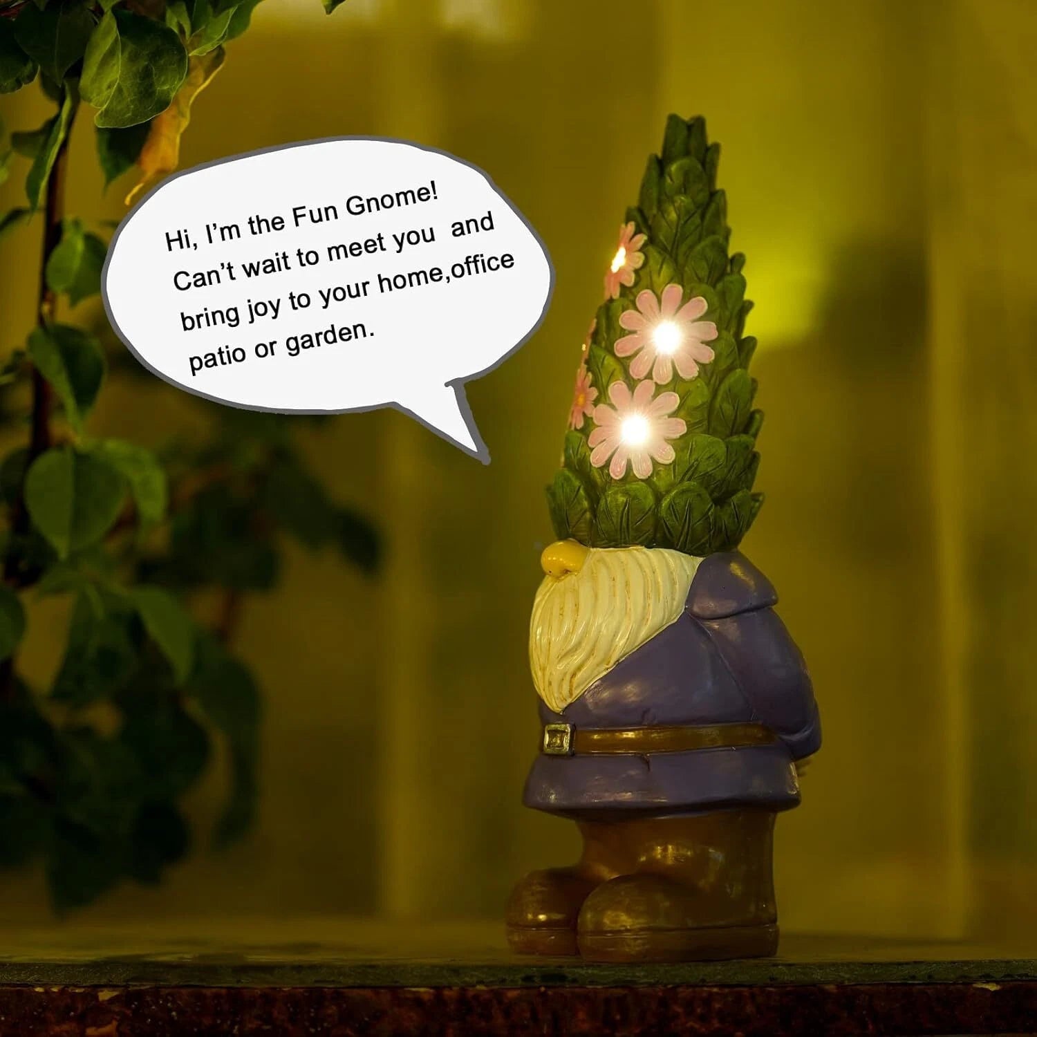 Solar Garden Outdoor Statue Gnome with Succulents and 7 LED Lights 07FC0E-D4 - KOEEK