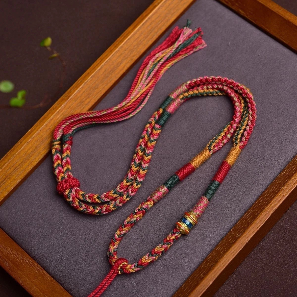 Tibetan Style Six Word Mantra Handmade Braided Cotton Cord Necklace Pendant 07FC0E-D4 - KOEEK