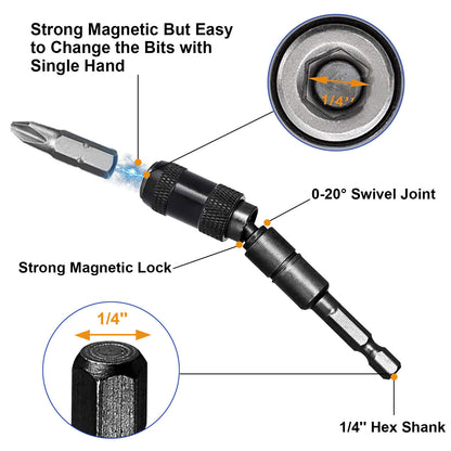 1/4" Hex Pivoting Shank Quick Release Magnetic Screwdriver Extension Drill Bit