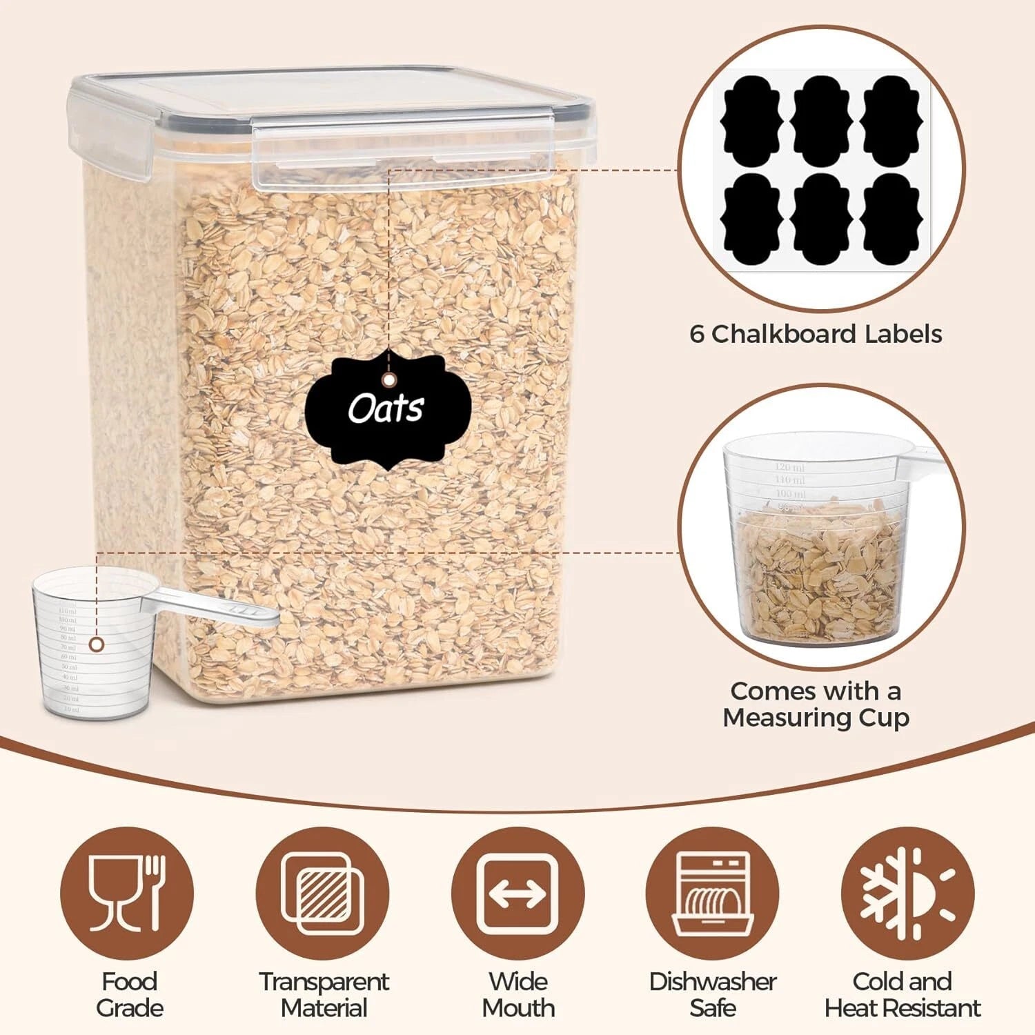 Flour Sugar Storage Containers Set of 3 (5.2L/166oz) (2.5L/78oz*2), Airtight 07FC0E-D4 - KOEEK