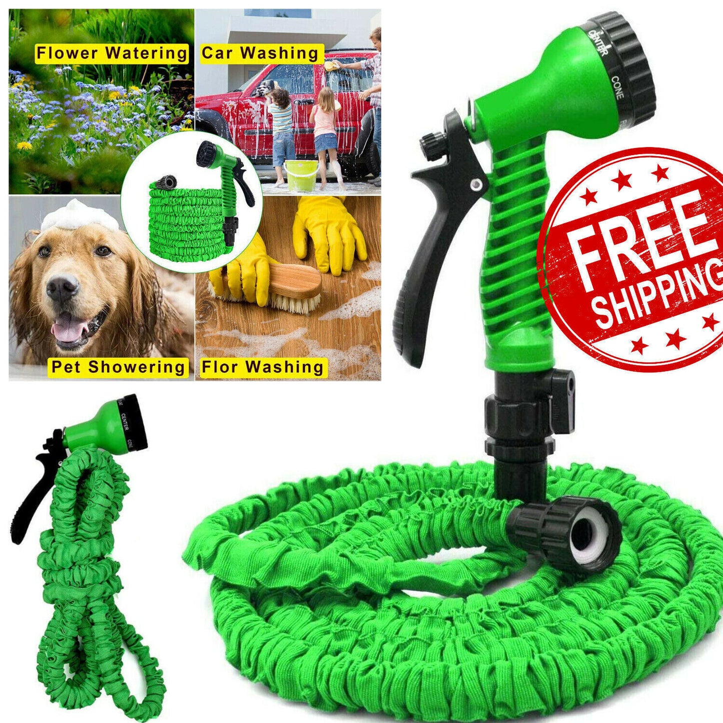 100 FT 100 Feet Expandable Flexible Outdoor Garden Water Hose Spray Nozzle