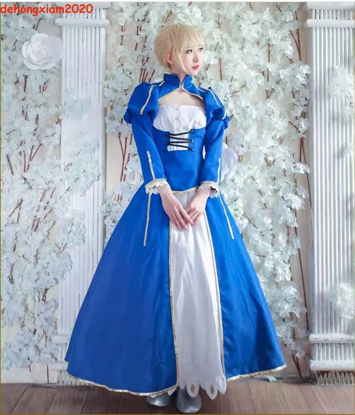 Fate/stay Night Altria Pendragon Cosplay Saber Combat Anime Full Outfit Cloak 07FC0E-D4 - KOEEK