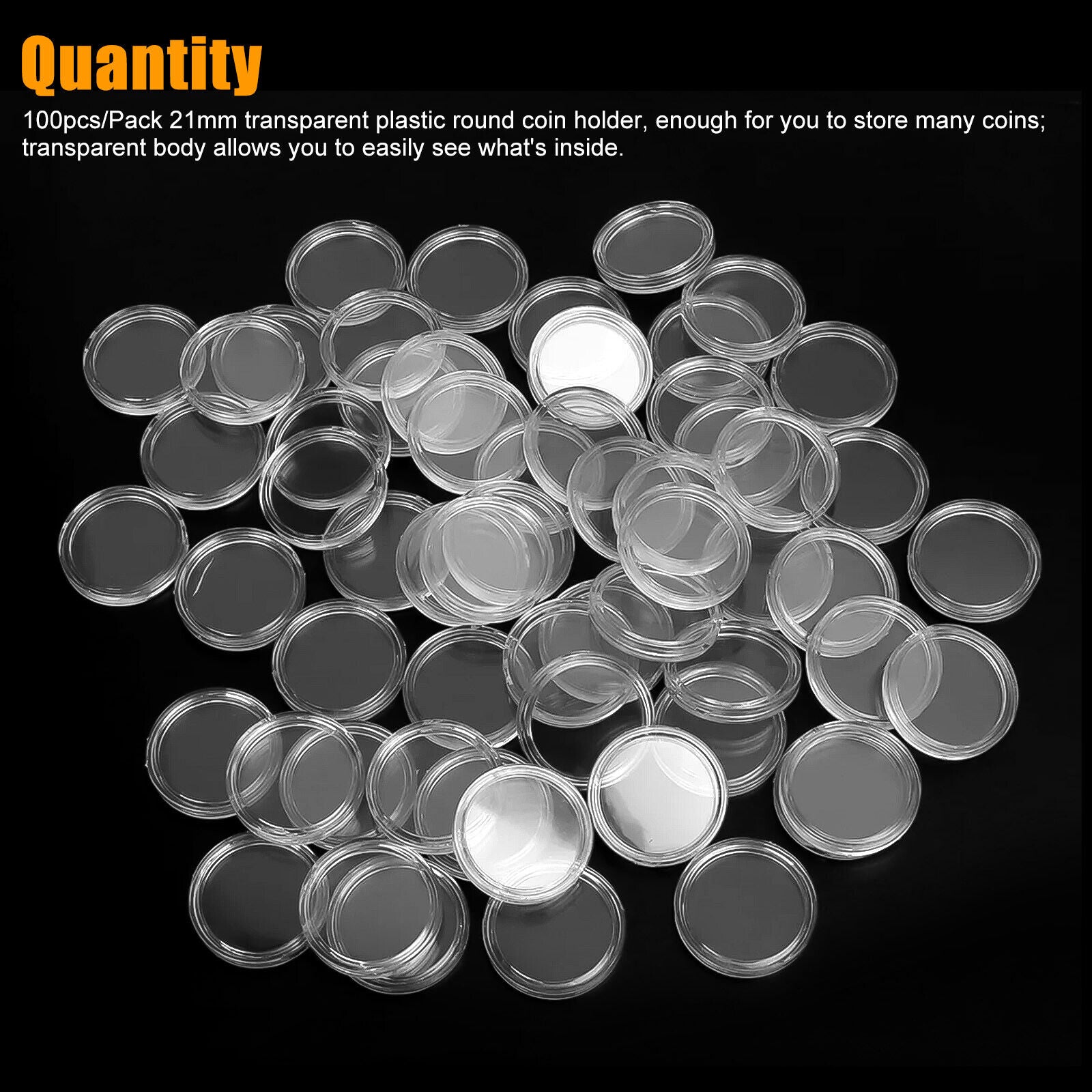 100 Pcs Clear Round Capsules Coin Box Storage Holder 21mm for US Nickle 5 Cents koeek - KOEEK