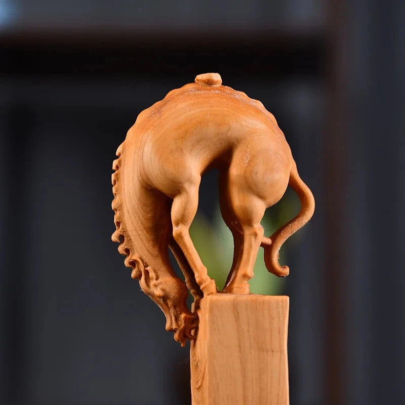Cliff Cypress Wood Hand-carved Tea Pet Chinese Mascot Wealth Feng Shui Decor 07FC0E-D4 - KOEEK