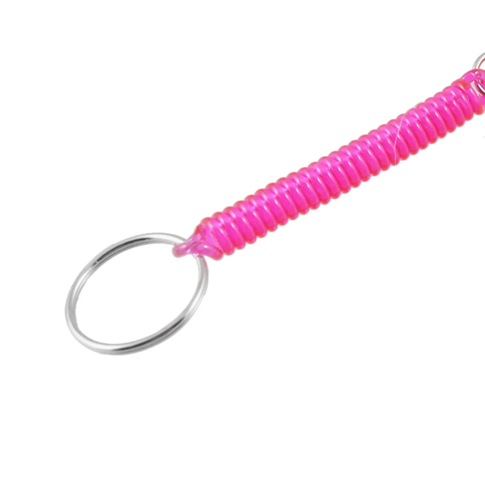 Carabiner Hook Pink Spring Elastic Plastic Coil Keyring Keychain Strap Rope 5.1" 07FC0E-D4 - KOEEK