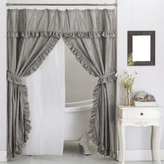 new Double Swag Ruffled Fabric Shower Curtain Set, 70"W x 72"L (Pack of 1), Grey 07FC0E-D4 - KOEEK