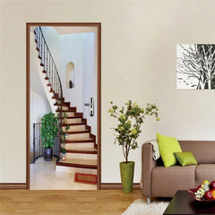 3D Wooden Stairs Self-adhesive Door Mural Door Wall Decals Wallpaper Stickers 07FC0E-D4 - KOEEK