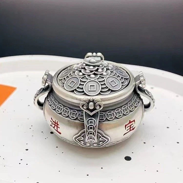 Chinese Style Silver Plated Treasure Bowl Handheld Rotating Tea Pet Pendant 07FC0E-D4 - KOEEK