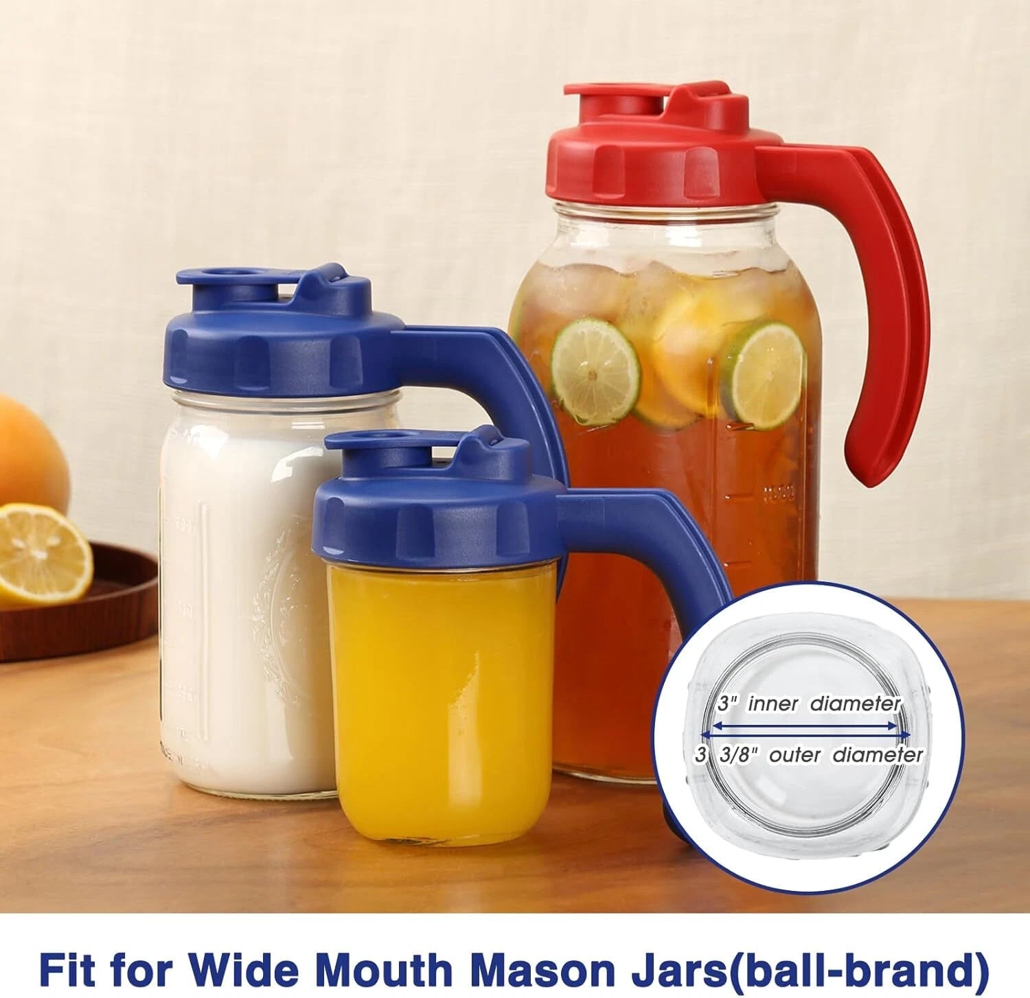2 Pack Wide Mouth Mason Jar Lids with Handle, Airtight & Leak-proof Seal, 07FC0E-D4 - KOEEK
