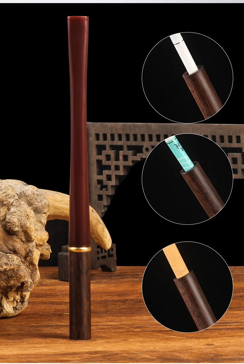 17cm Wood Cigarette Holder Long Reusable Filter Pipe Black Rosewood for Men 07FC0E-D4 - KOEEK